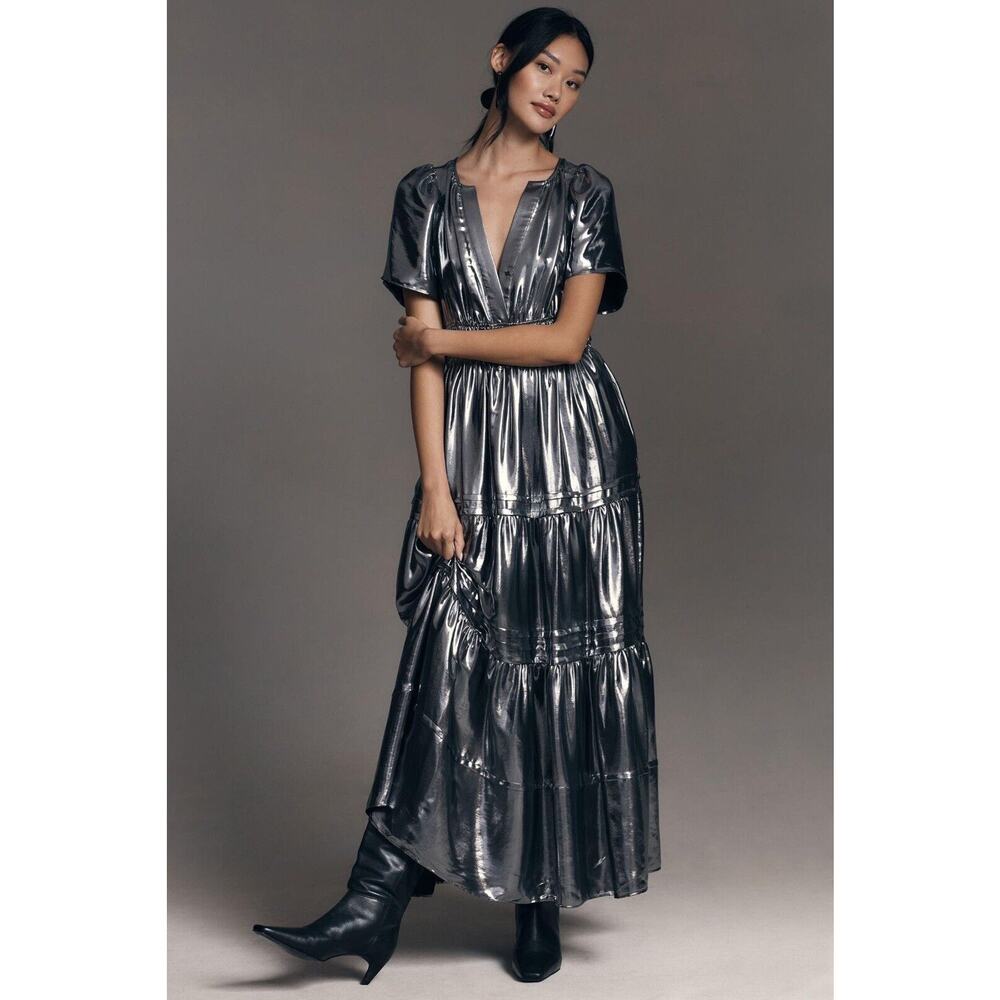 New Anthropologie The Somerset Maxi Dress: Metallic Edition Size Large Petite